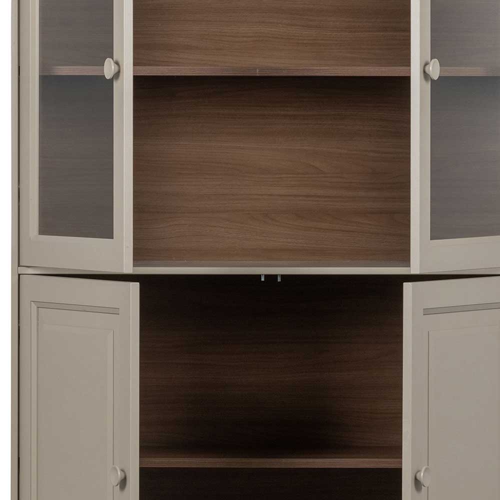 Wohnzimmer Vitrinenschrank Nivatus in Hellgrau und Braun 215 cm hoch