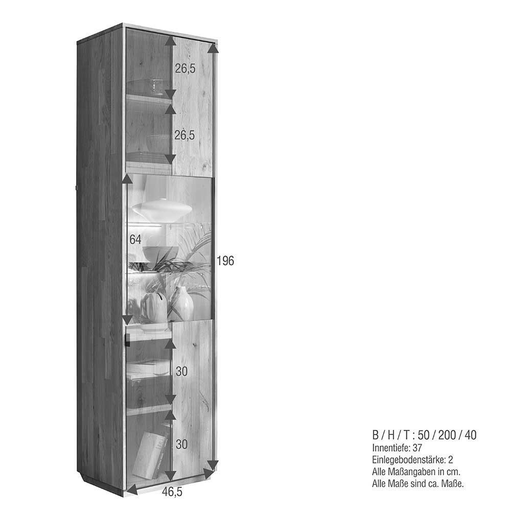 Design Wohnwand Coozia aus Wildeiche Massivholz und Metall (dreiteilig)