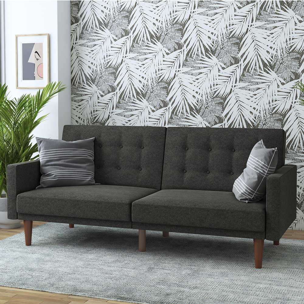 Graues Dreisitzer Sofa Bai mit Schlaffunktion im Retrostil