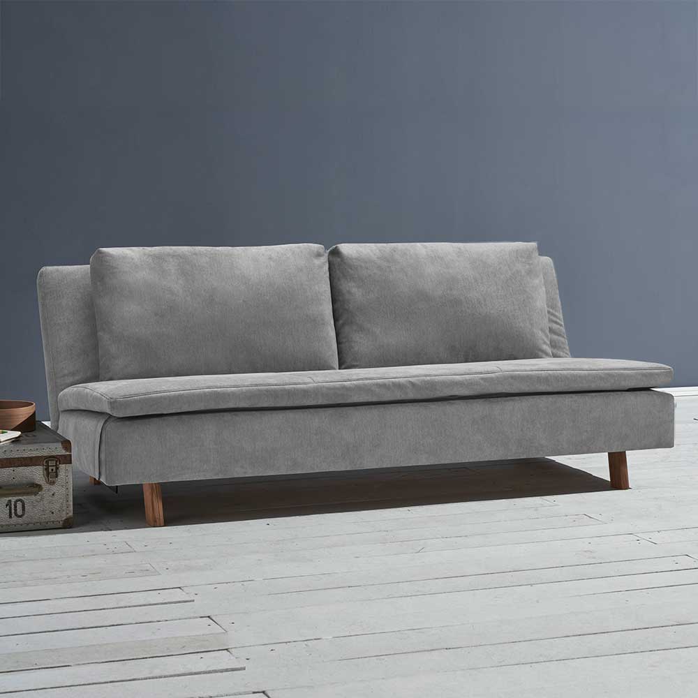 Ausklappbares Sofa Goyas in Grau aus Microvelour und Eichenholz