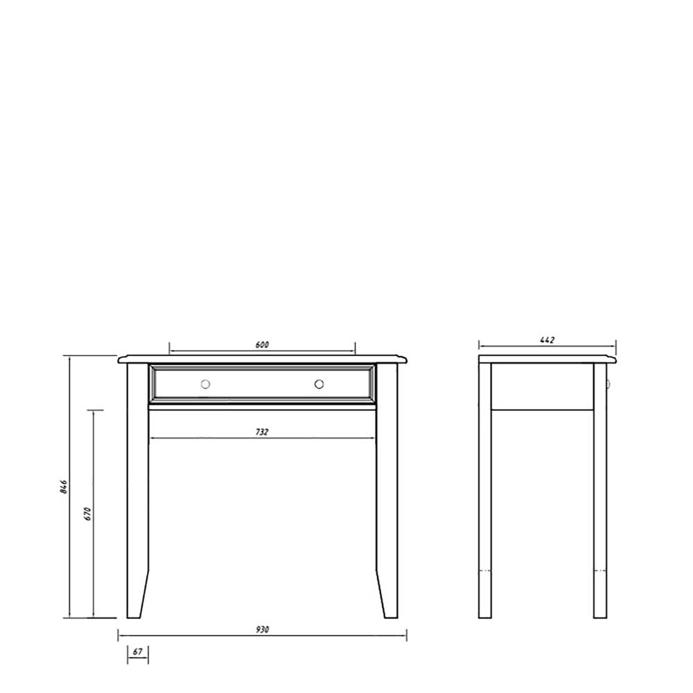 Schminkkonsole Vomano aus Kiefer Massivholz im Landhausstil