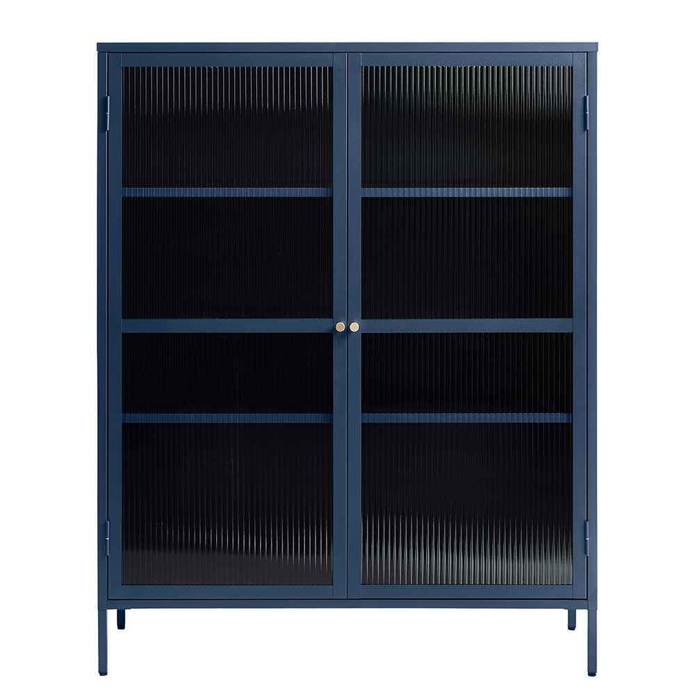 Wohnzimmervitrinenschrank Malerian in Blau aus Glas und Metall