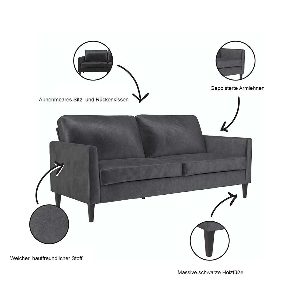 Dunkelgraues Wohnzimmer Sofa Contreros in modernem Design 188 cm breit