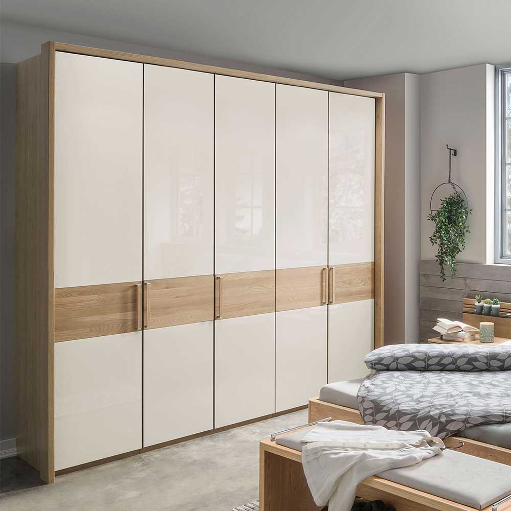 Moderner Kleiderschrank Veyfas in Beige Glas beschichtet mit Eiche