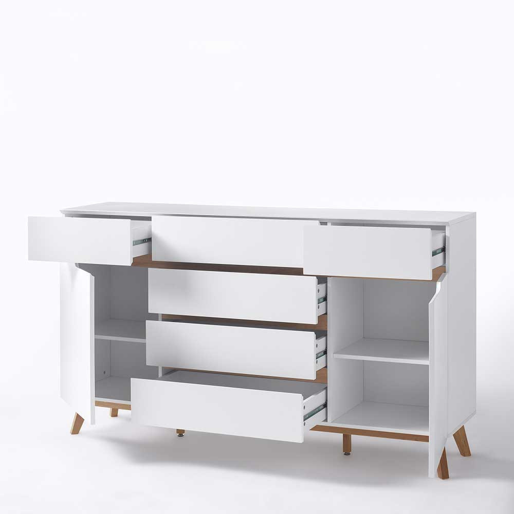 Sideboard Vetro in Weiß mit Asteiche Massivholz