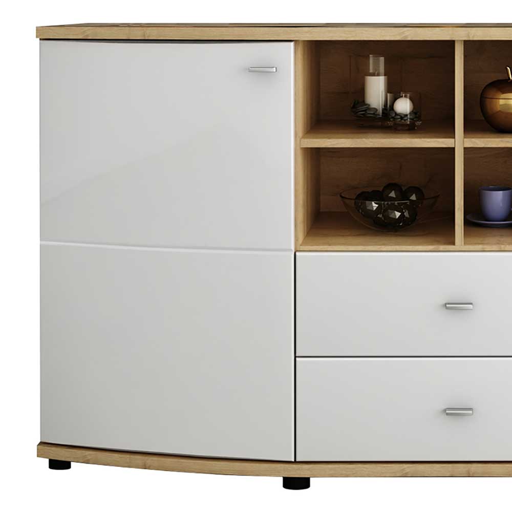 Sideboard Paula in Weiß und Wildeichefarben mit offenen Fächern