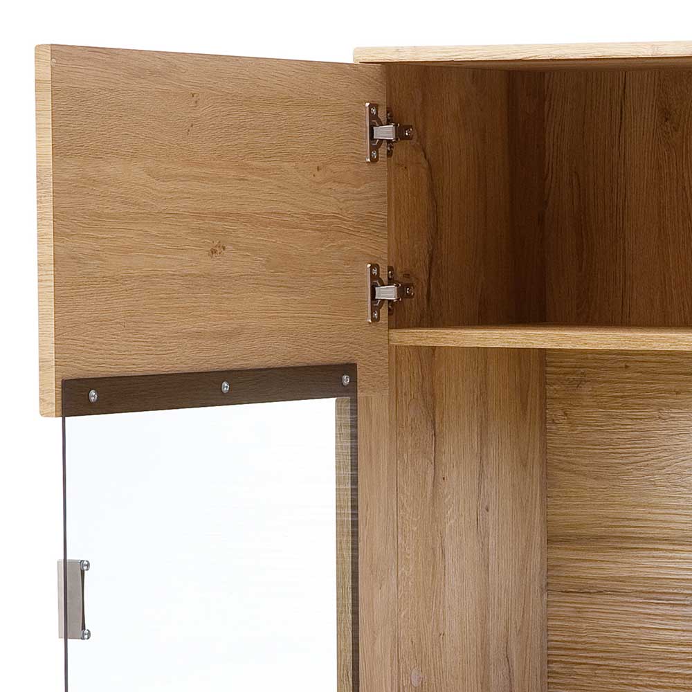 Wohnzimmer Highboard Zidrella in Wildeichefarben mit Glastür