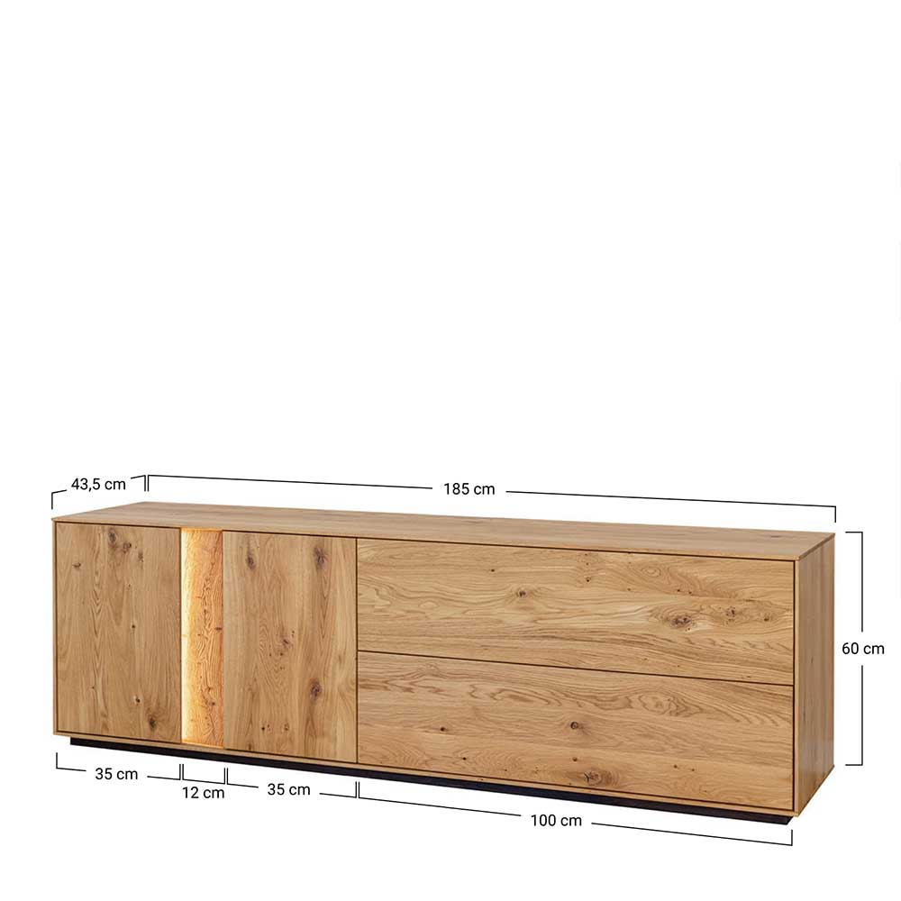 Massivholz Fernsehlowboard Rusaly in Wildeichefarben mit LED Beleuchtung