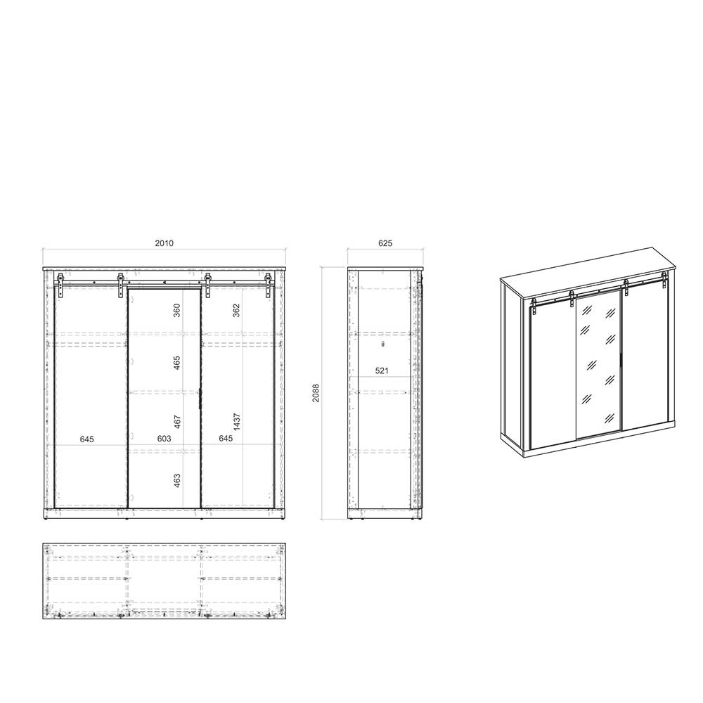 Schlafzimmerkleiderschrank Dionada im Landhausstil mit Spiegeltür