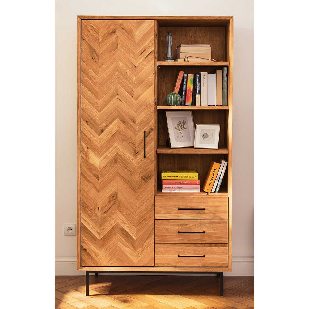 Wohnzimmer Schrank Yalley aus Wildeiche Massivholz 176 cm hoch