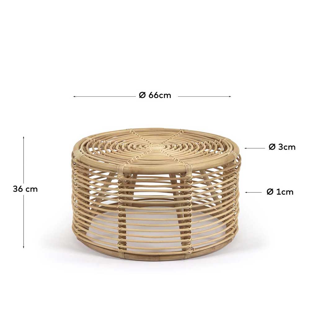 Rattan Couchtisch Ziviosca 66 cm breit mit runder Tischplatte