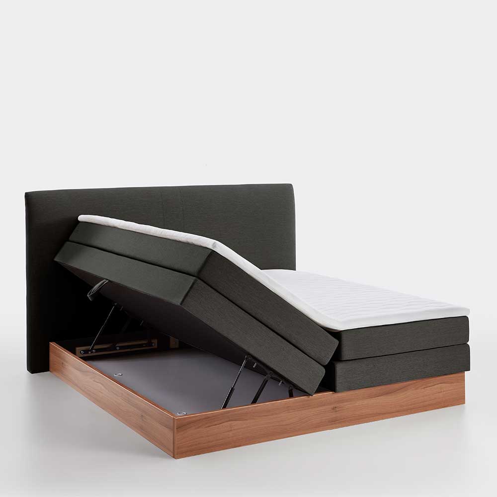 Boxspring Bett Bostan mit Bettkasten in Anthrazit & Walnussfarben