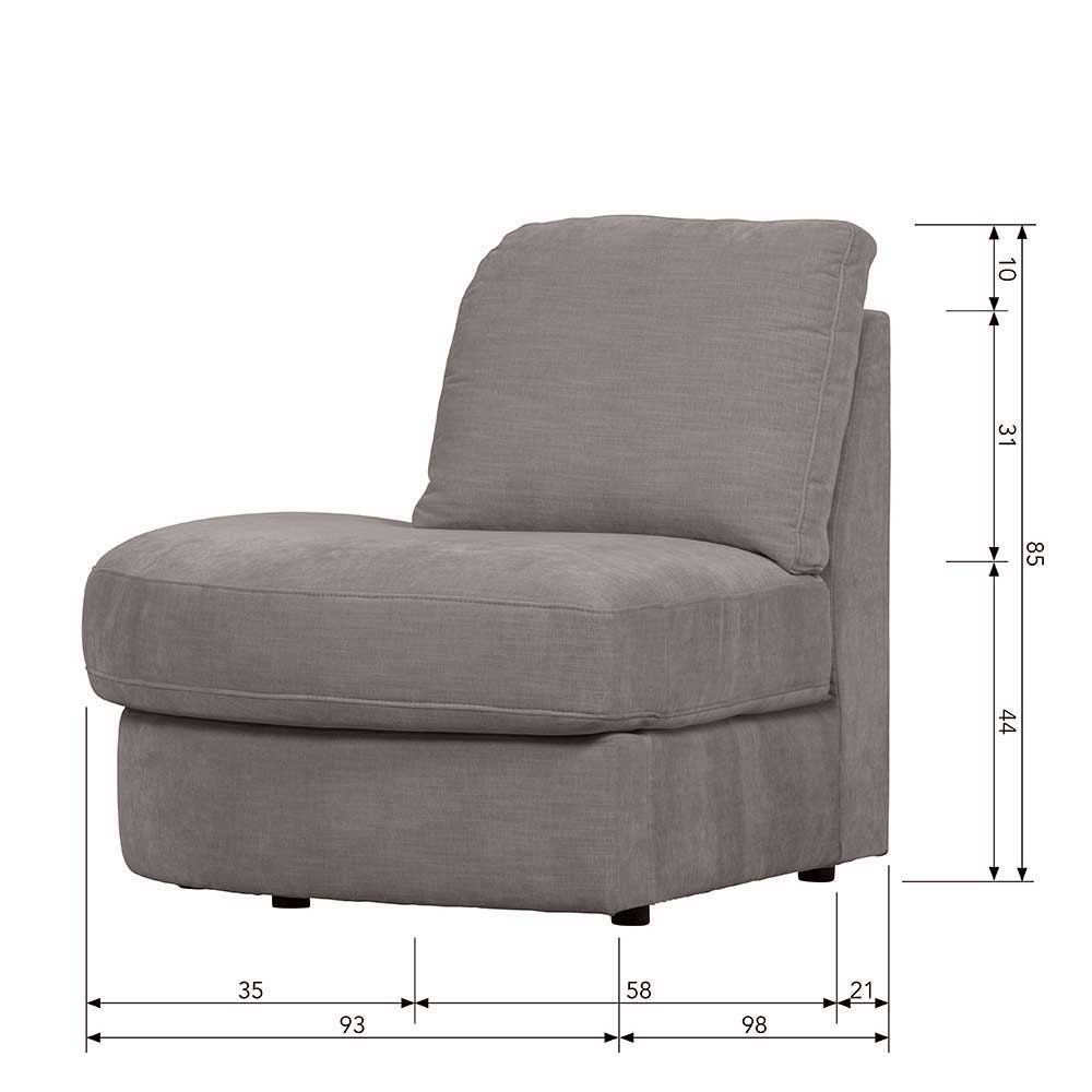 Graues Viersitzer Modulsofa Fredoco - Rücken echt bezogen 98 cm tief