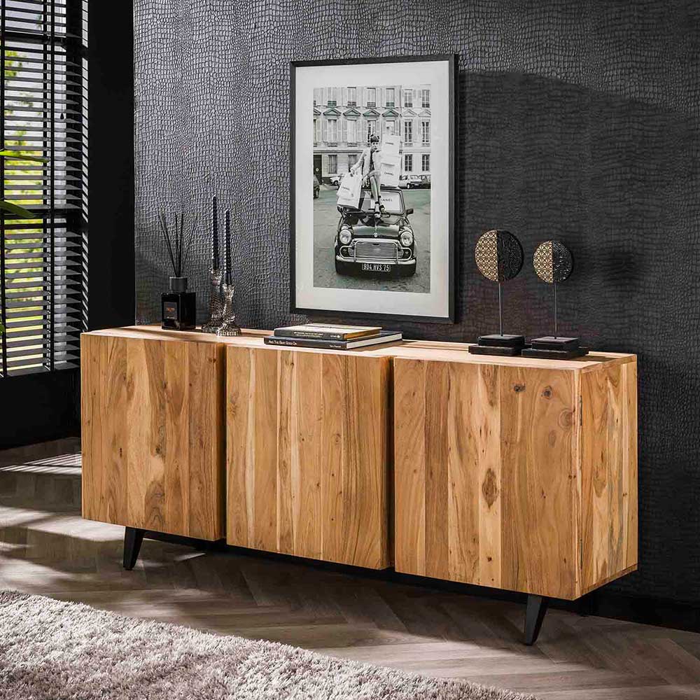 Sideboard Metrian aus Akazie Massivholz und Metall 180 cm breit