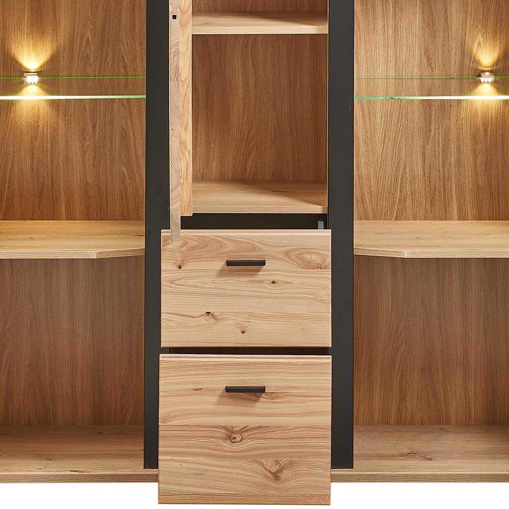 Highboard Sebetino mit LED Beleuchtung und zwei Glasböden