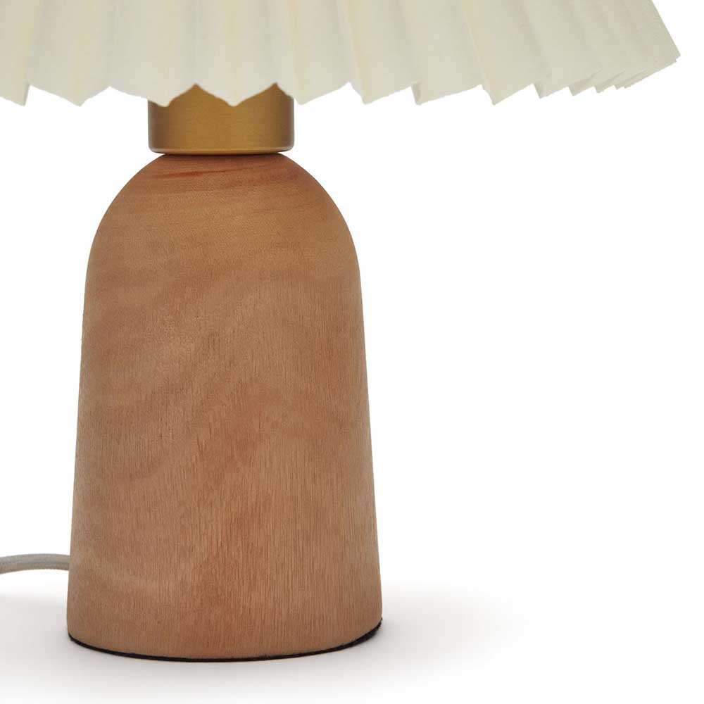 Skandi Design Tischlampe Gimma in Cremefarben mit Holz Sockel