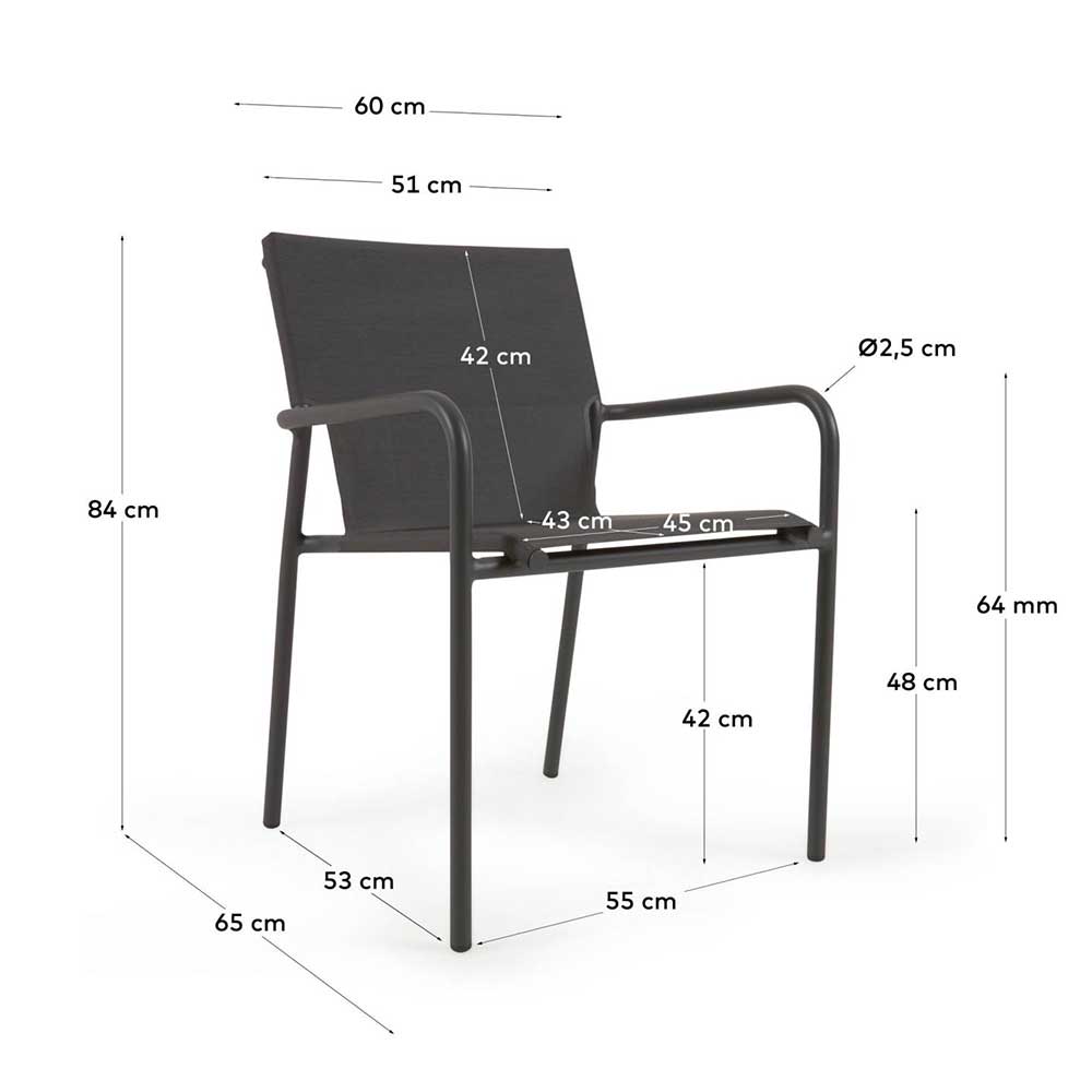 Gartenstuhl Set Emrene in Schwarz mit Gestell aus Aluminium (4er Set)