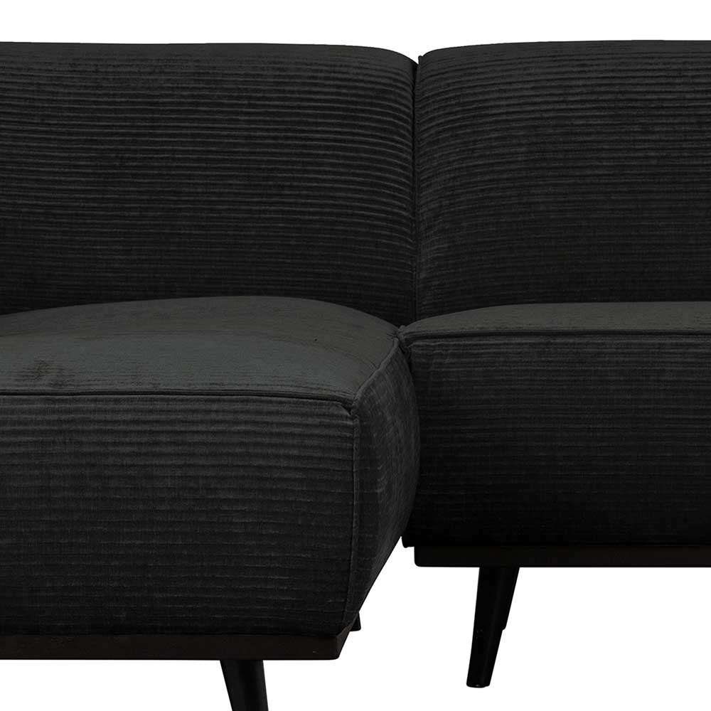 Luxus Ecksofa Piasa in Dunkelgrau mit Rippstoff Bezug