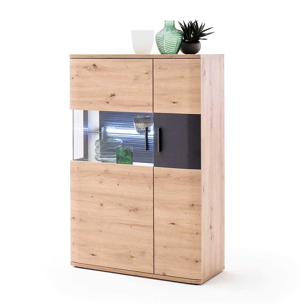 Wohnzimmer Highboard Lucisa in Eiche Optik und Anthrazit modern