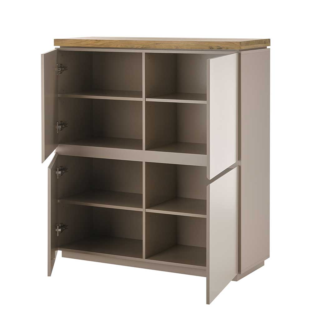 Modernes Highboard Balteas in Taupe und Akaziefarben