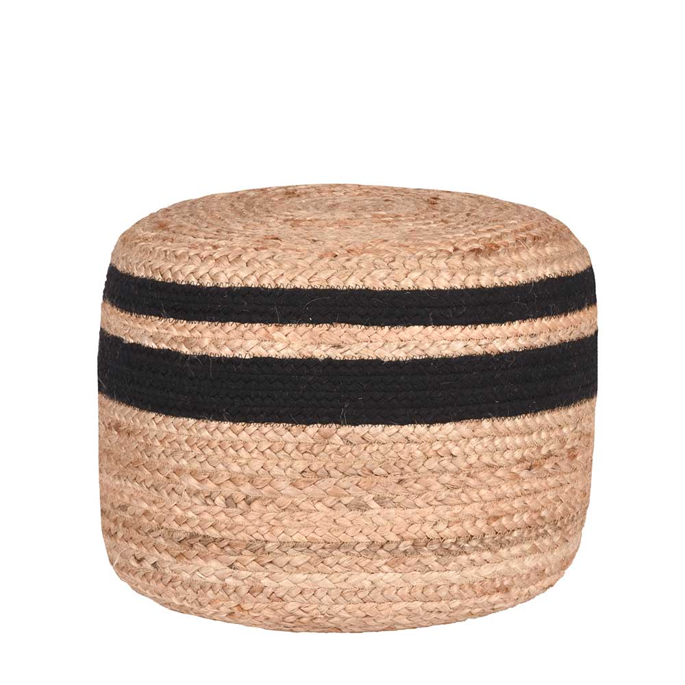 Geflecht Pouf Savoy in Beige und Schwarz handgearbeitet