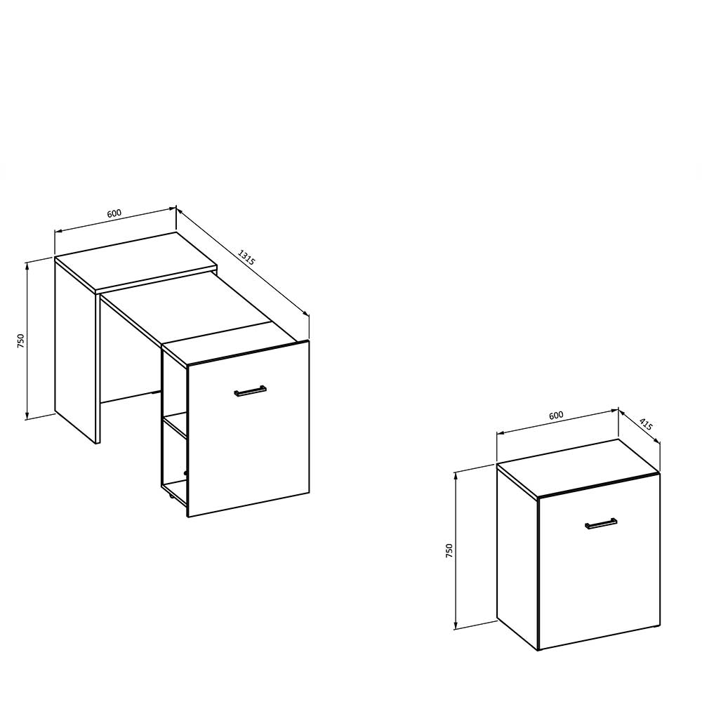 Verwandelbarer Schreibtisch Blinking in Eichefarben 60 cm tief