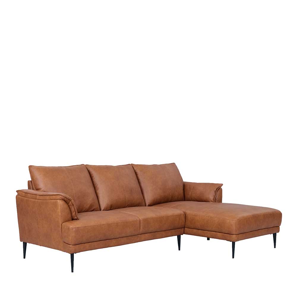 Ecksofa Basilicama aus gedecktem Glattleder in Cognac Braun