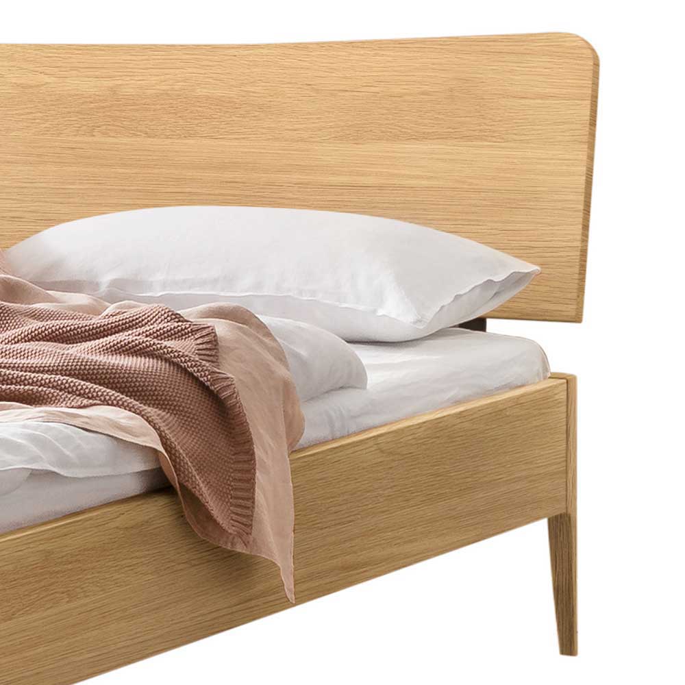 Doppelbett Eiche hell Coriga mit Vierfußgestell aus Holz 84 cm hoch