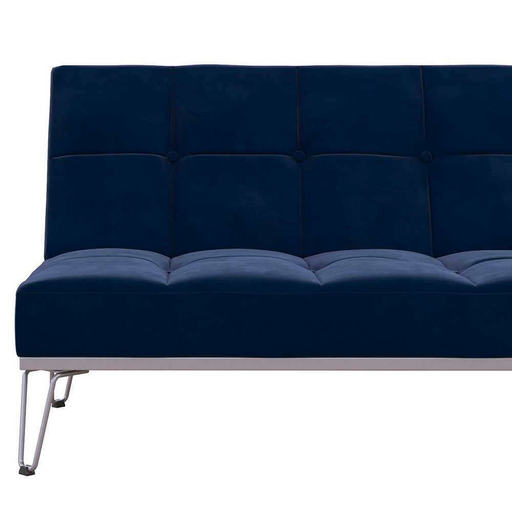 Moderne Klappcouch Meravon in Blau Samt mit Untergestell aus Metall