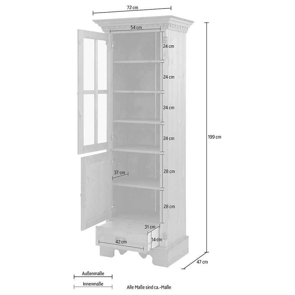 Esszimmervitrine Meclavra aus Kiefer Massivholz 70 cm breit