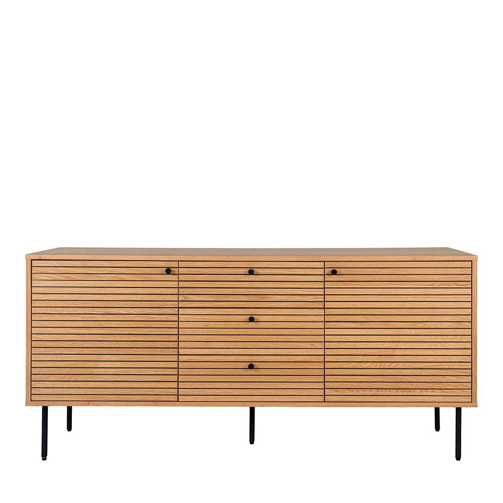 Sideboard Myronna mit Fußgestell aus Metall und drei Schubladen