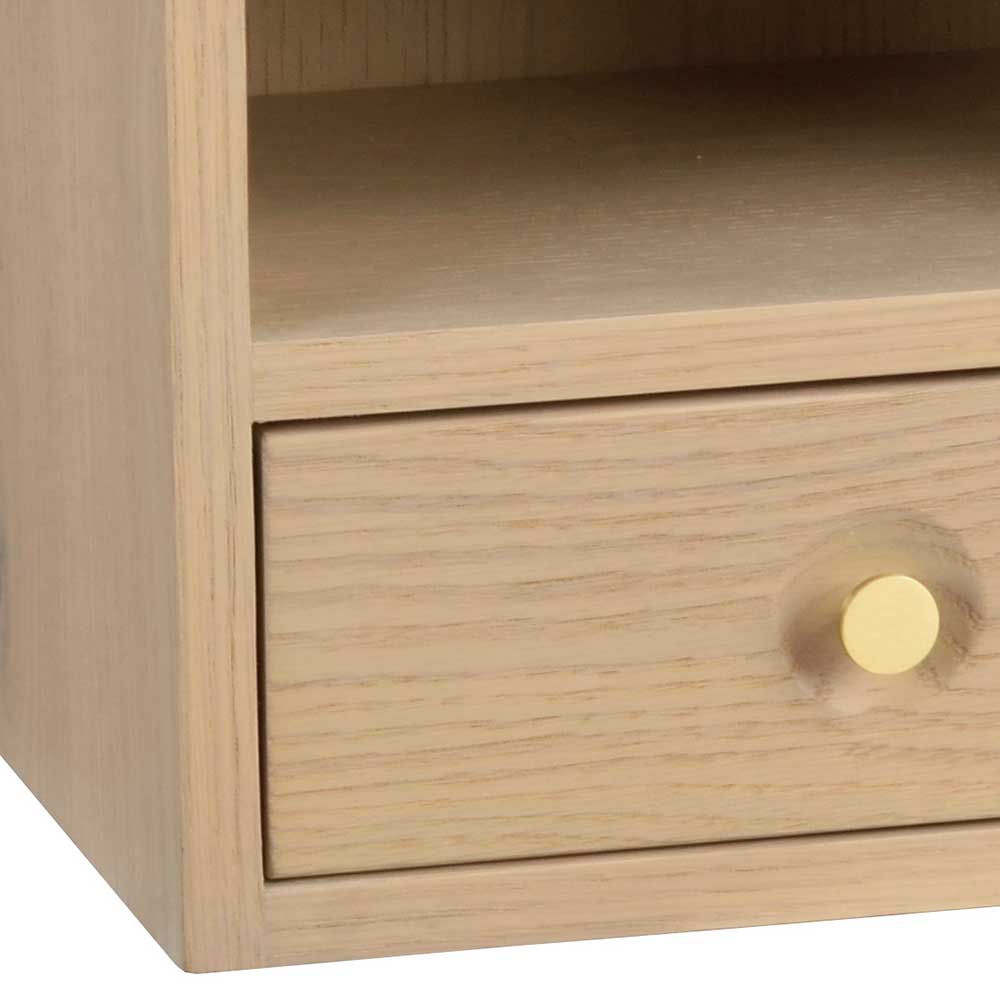 Nachttisch Kommode Mangoa in Holz White Wash mit Marmorplatte