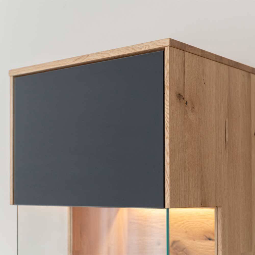 Wohnzimmerschrank Lakosion mit Glastür und Massivholz Oberfläche