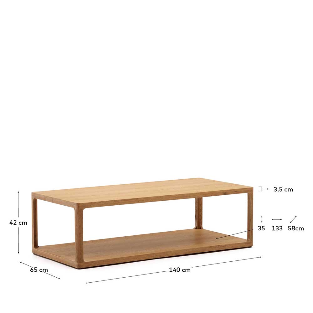 Puristischer Wohnzimmertisch Idian in Eichefarben 140 cm breit