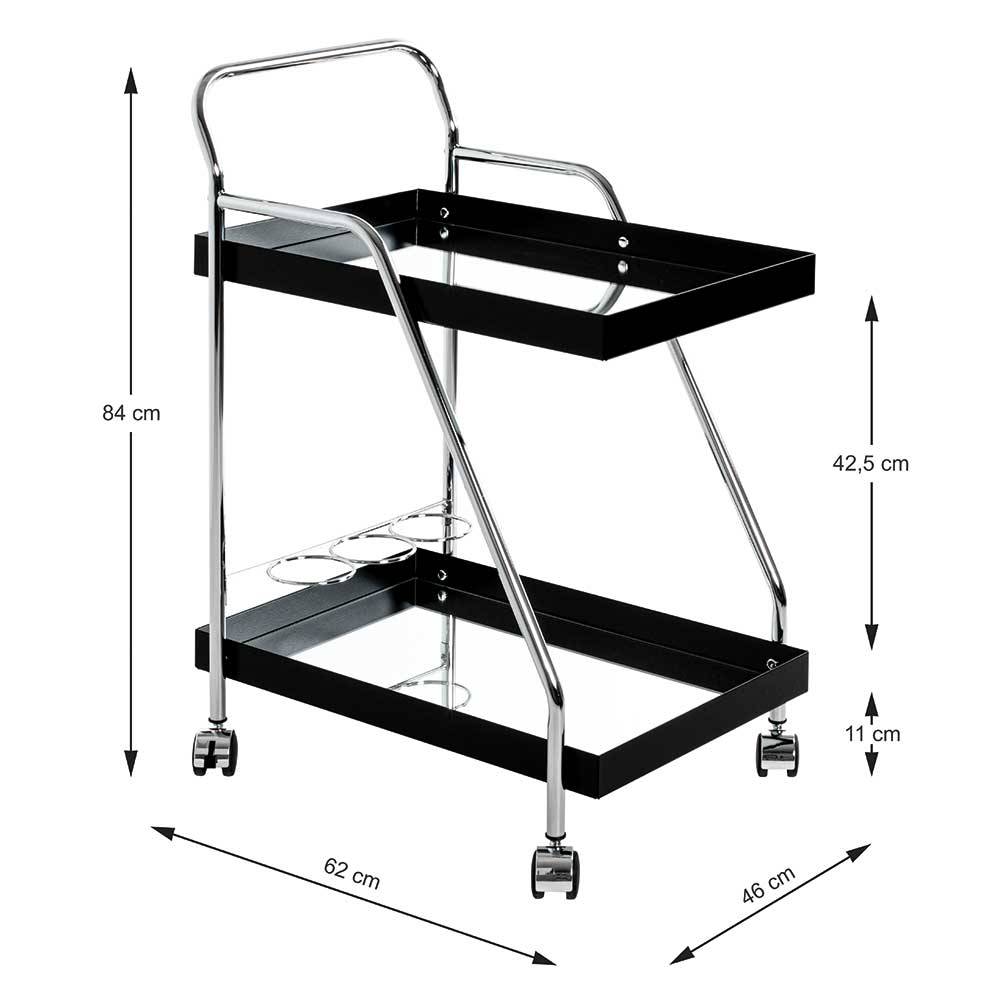 Serviertisch Travur in Schwarz & Chrom mit Spiegelglasplatte