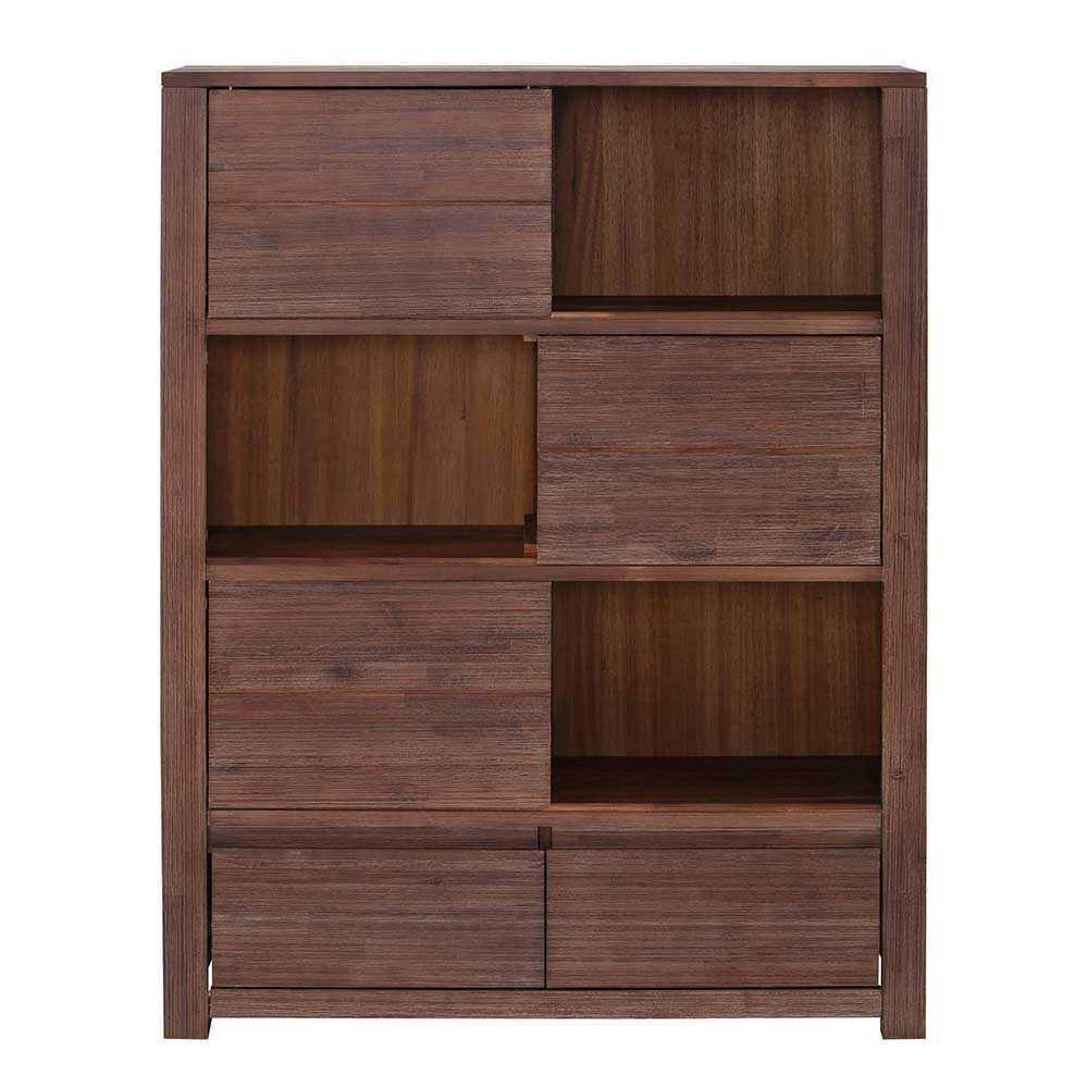 Akazie Massivholz Highboard Tuvian mit Schiebetüren 100 cm breit