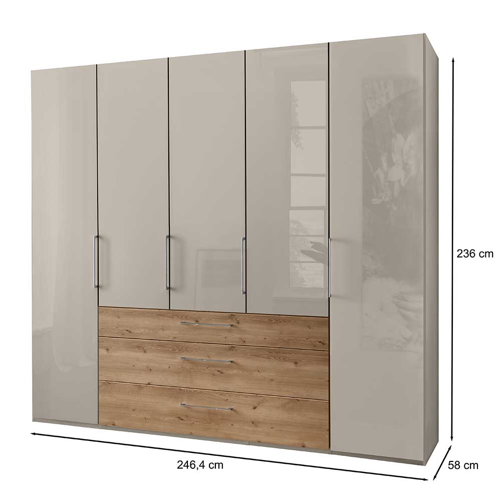 250 cm Kleiderschrank Valuta in Beige und Eiche Bianco