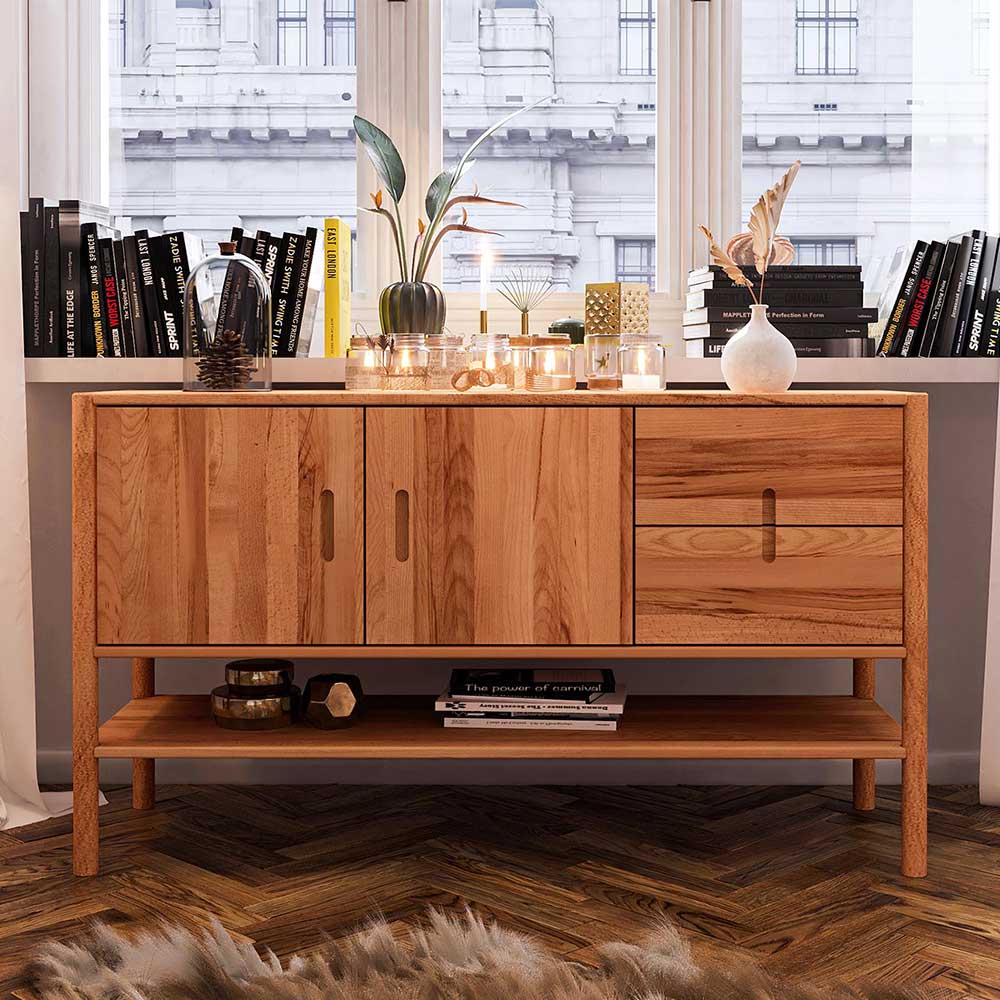 Holz Sideboard Artjes mit zwei Schubladen und Türen 81 cm hoch