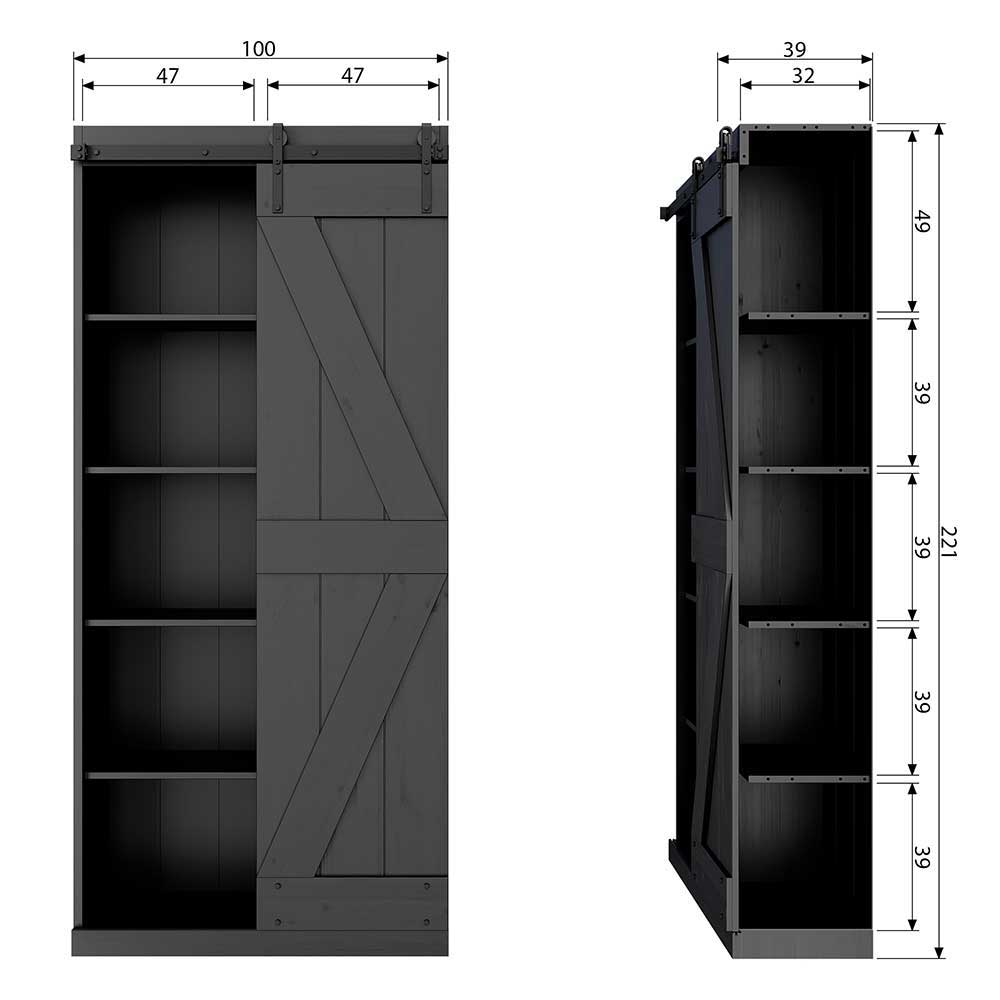 Rustikaler Schrank Klever in Schwarz mit Schiebetür