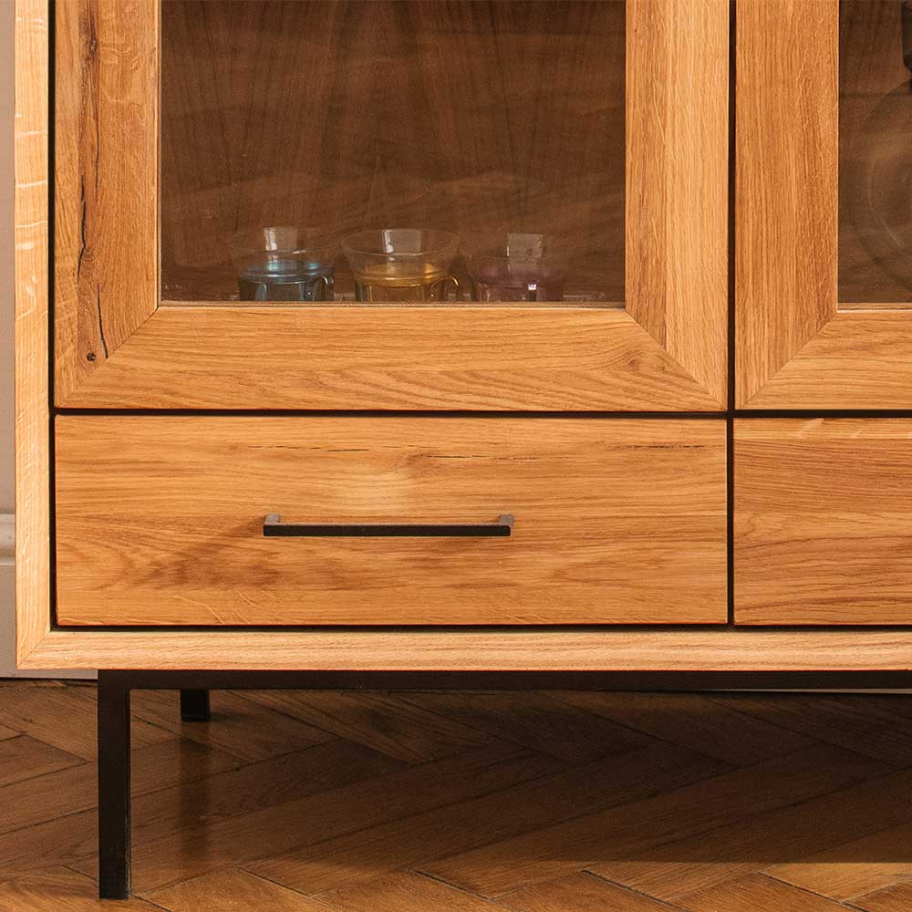 Vitrinen Sideboard Yalley mit 3 Glastüren und Schubladen