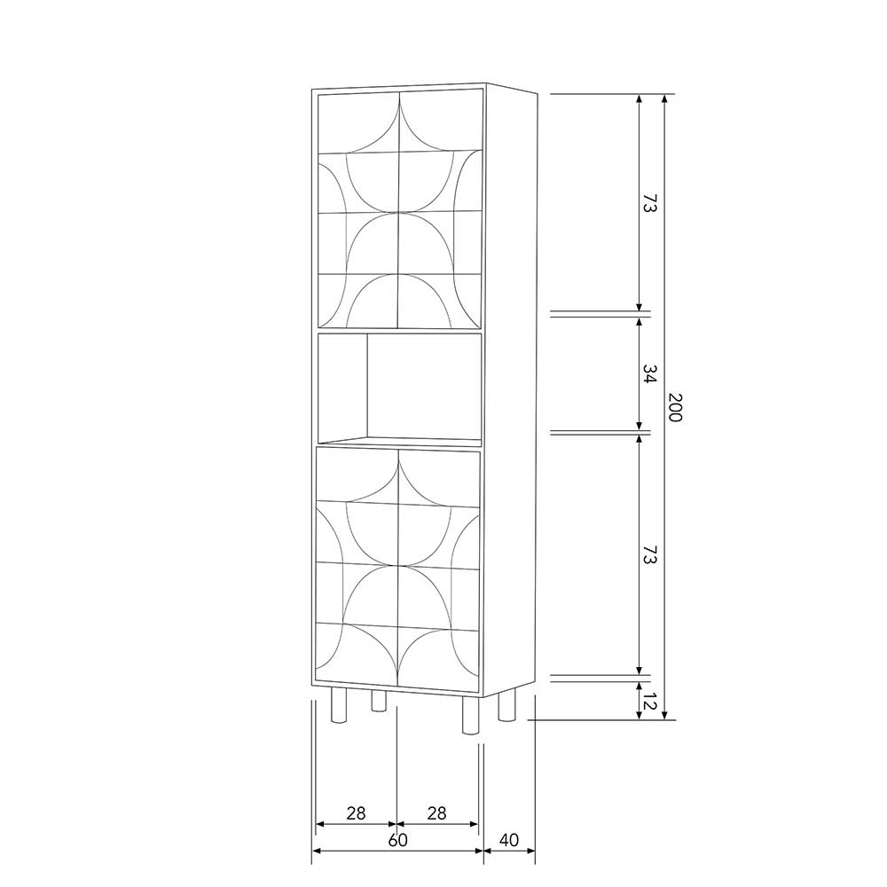 Walnussfarbener Wohnzimmer Schrank Florian aus Mangobaum Massivholz 60 cm breit