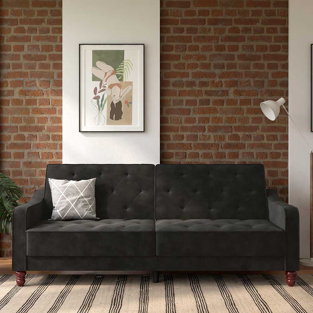 Ausklappbares Sofa Marena in Dunkelgrau Samt 207 cm breit