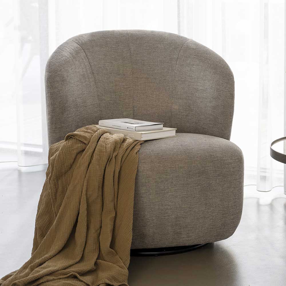 Moderner Skandi Sessel Chaira in Beige Webstoff drehbar