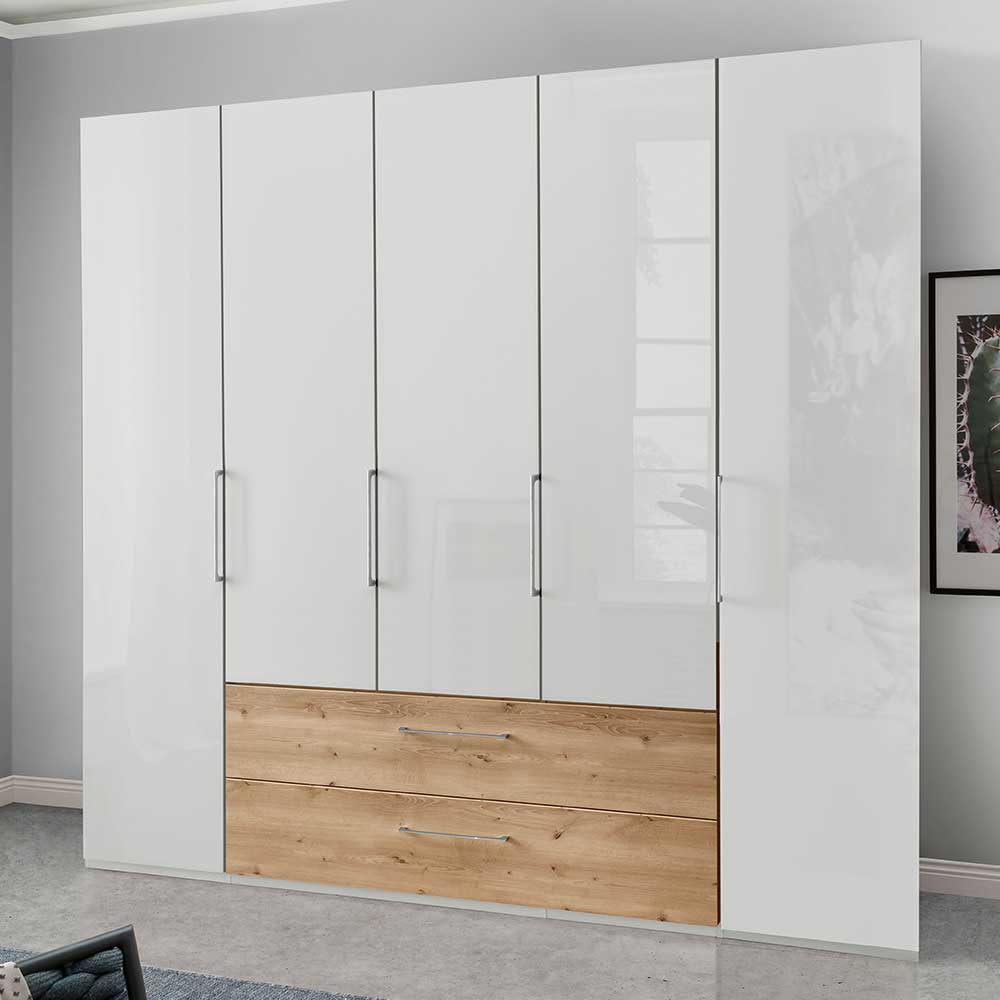 Großer Kleiderschrank Anjila mit Soft Close in Eiche Bianco & Weiß