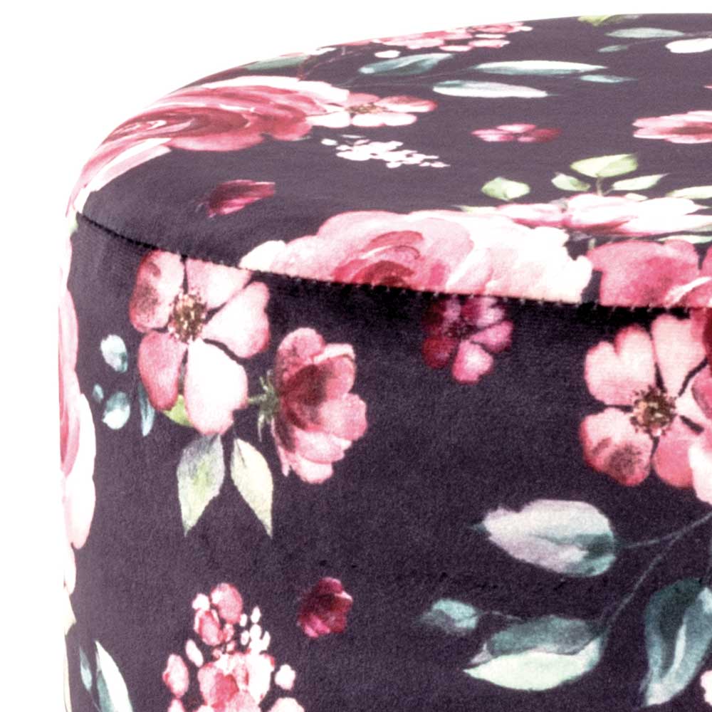 Polsterhocker Chonburi mit Samtbezug und Rosen Motiv