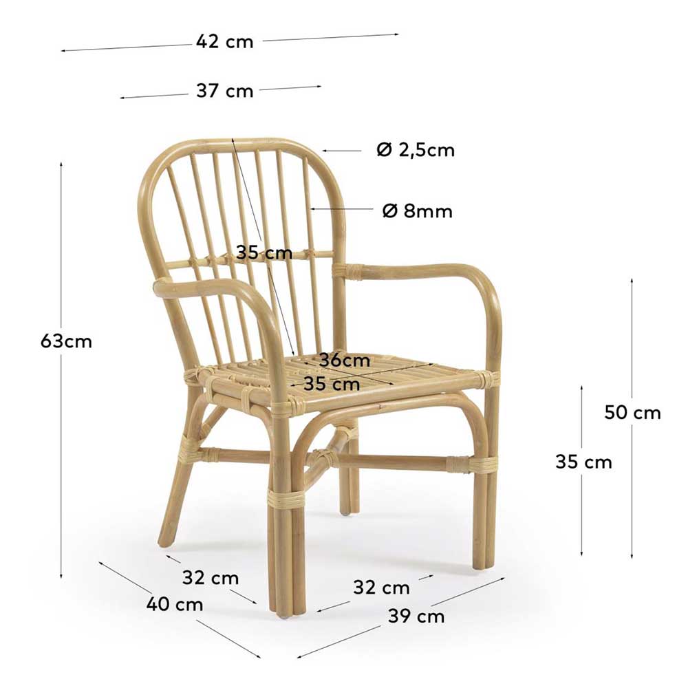 Rattan Kinderstuhl Set Sevila mit Armlehnen 35 cm Sitzhöhe (2er Set)