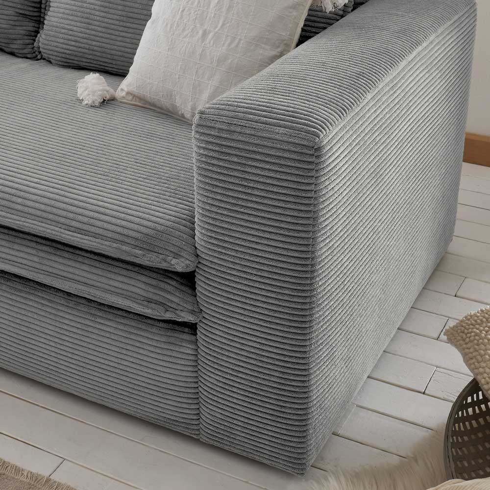 Hellgraues Zweisitzer Sofa Zipna aus Cord mit 43 cm Sitzhöhe