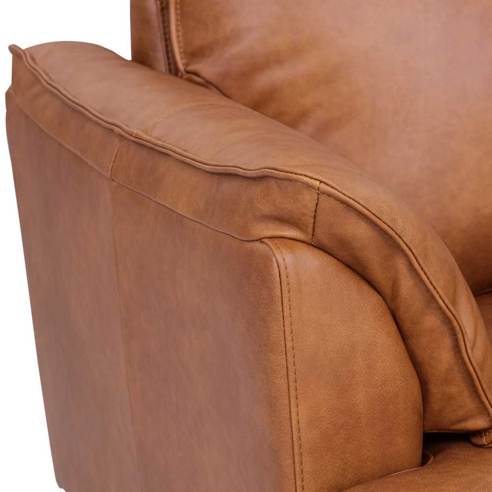 Ecksofa Basilicama aus gedecktem Glattleder in Cognac Braun