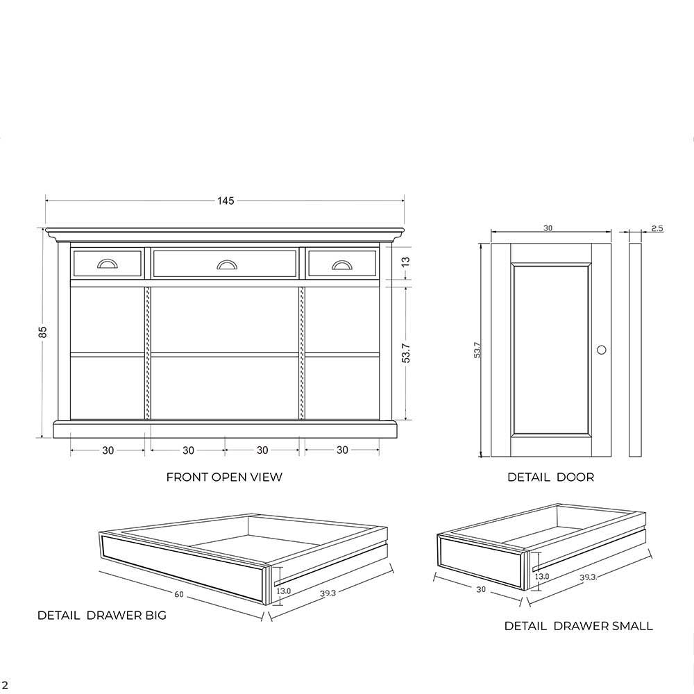 Landhaus Sideboard Vitrine Lacromas in Weiß und Dunkelbraun 145 cm breit