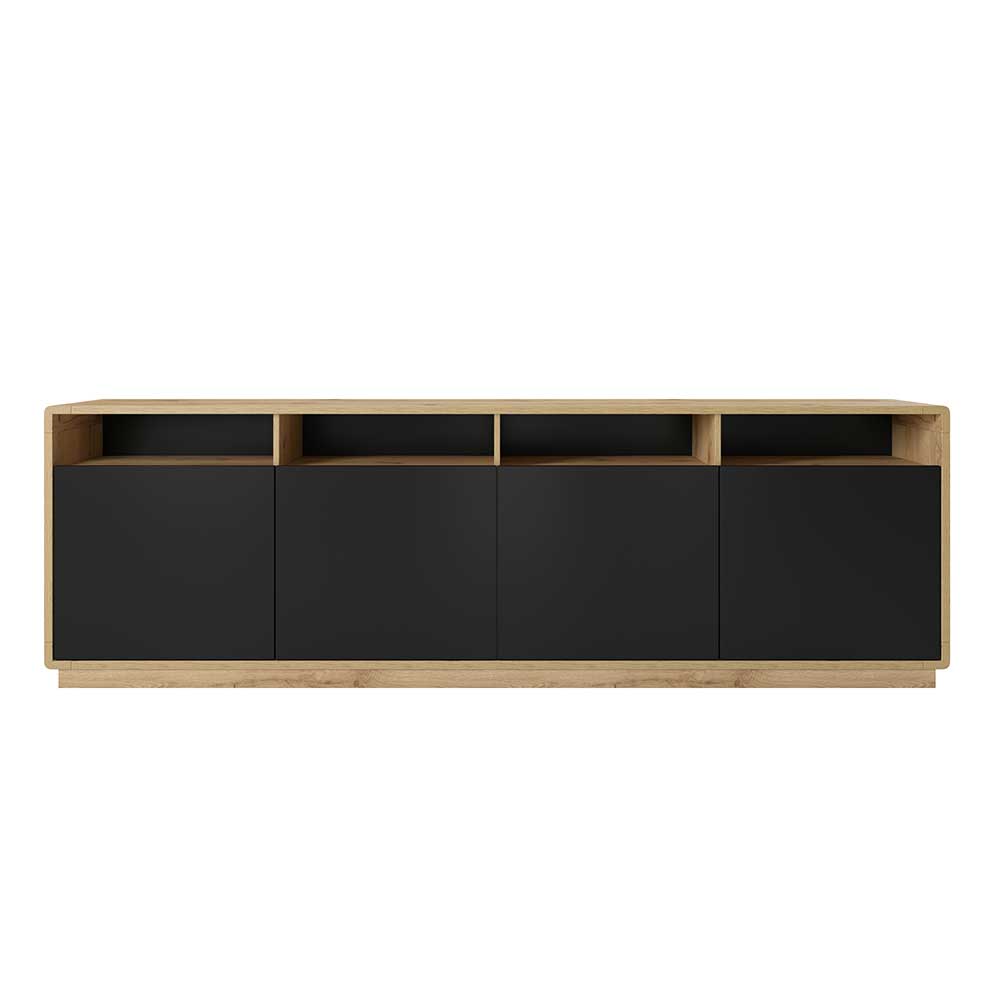 XL Esszimmersideboard Sismail in Wildeichefarben und Schwarz 75 cm hoch